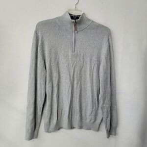 Magaschoni Mens XL Quarter Zip Sweater Heather Gray Cotton Blend Pullover New